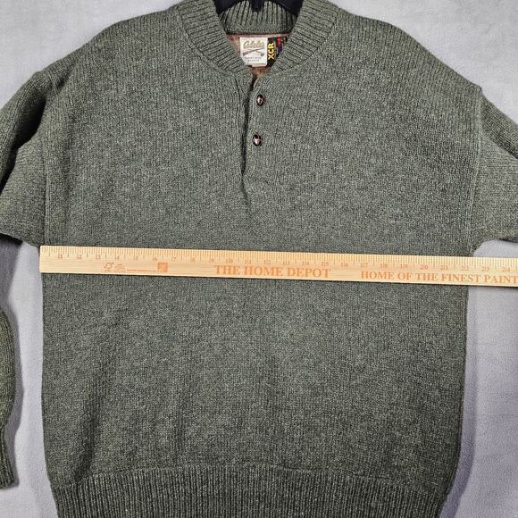 Vintage Cabelas Sweater Mens L XCR Wool Pullover Green Elbow Patch Lined Hunting - Picture 8 of 11